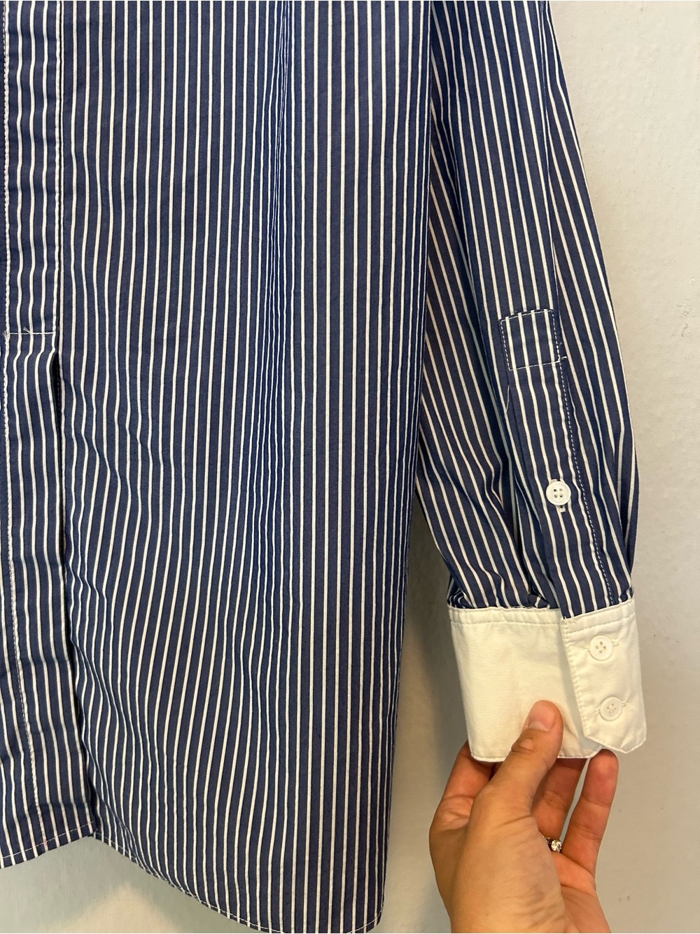 Truth Navy and White Pinstripe Button-Down Shirt with White Collar - Picture 12 of 12